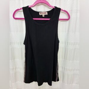 Dolan Anthropologie Black Sleeveless Embroidered Tank Top